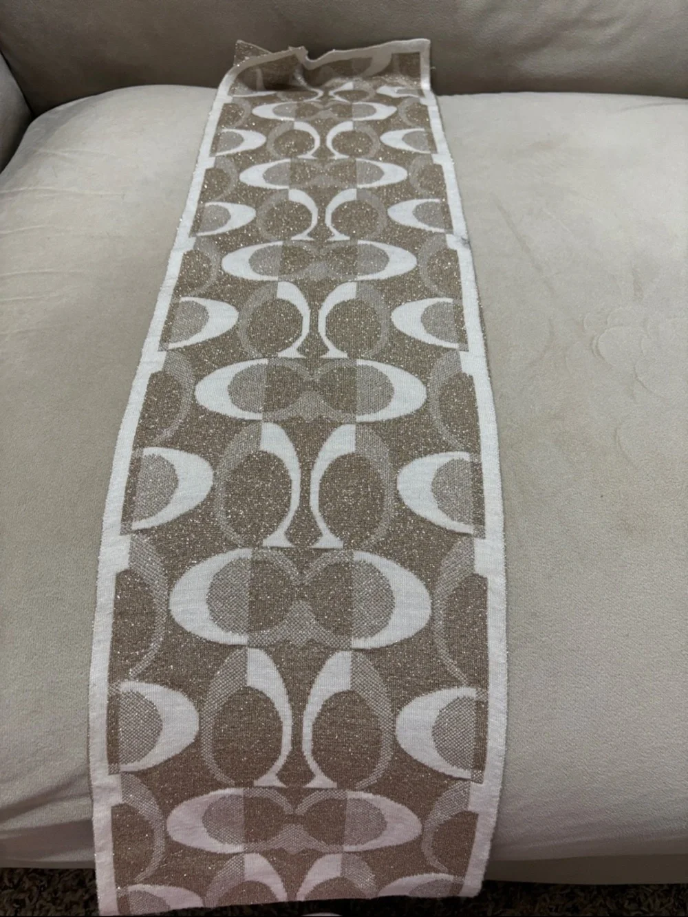 Coach Beige and White Signature Logo Scarf - Picture 3 of 4